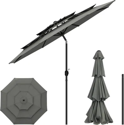 Produktbild von WOLTU Sonnenschirm Ø292 cm, UV-Schutz, mit 3 Lüftungsöffnungen, Dunkelgrau