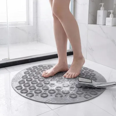 Obrázek produktu pro Protikluzná podložka do sprchy, kulatá, šedá, průměr 55 cm, s přísavkami z TPR