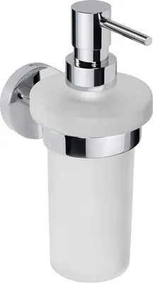 Produktbild von BOMEGA Glasseifenspender Messing Chrom poliert Milchglas 80x190x133 mm, 230 ml für Bad & Küche >> zum Bohren oder Kleben