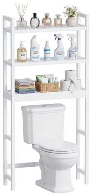 Bambus-Toilettenregal, 3 verstellbare Ablagen, weiß
