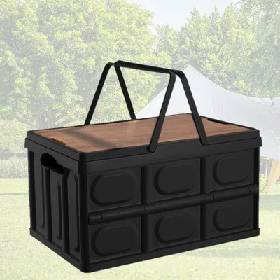 Produktbild von 30 Liter Picknickmand Aufbewahrungsbox stapelbar - schwarz - Kunststoffbox mit Deckel Klappbare Box