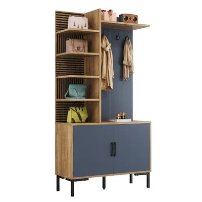 Immagine prodotto di AIORBER Set di armadi moderni con scomparto per scarpe, ripiani, divisori regolabili e ganci - 100 cm, legno e nero