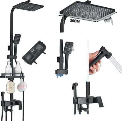 Immagine prodotto di Set doccia in ottone, rubinetto termostatico, design monocomando, nero ABS-4-2