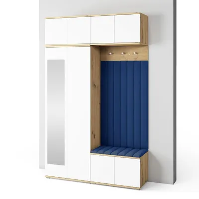 Produktbild von Garderoben-Set Aura Version 9: Kleiderschrank mit Polsterpaneelen, Schuhschrank Flur und Eingangsbereich (weiß/Artisan-Eiche /Trinity 31)