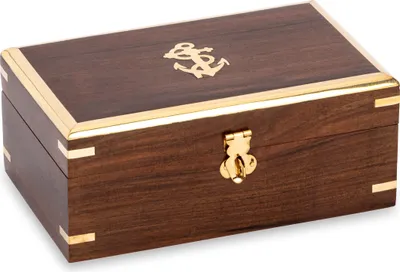 Produktbild von NKlaus Maritimes Schatzkiste Box Echtholz und Messing 18,5 x 11,5cm Anker Schatzbox 14624