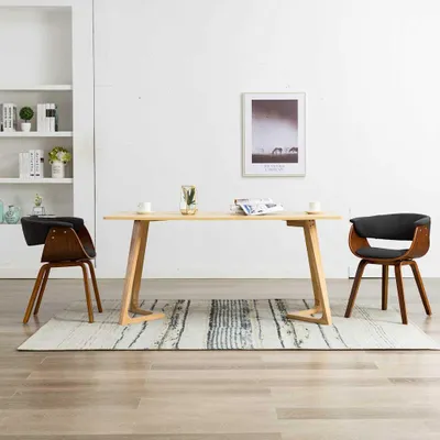 Image de vidaXL Chaise de salle à manger 2 pcs. Gris Bois courbé et tissu