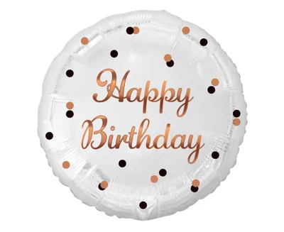 Immagine prodotto di Palloncino in foil Happy Birthday, bianco, stampa oro rosa, 18'