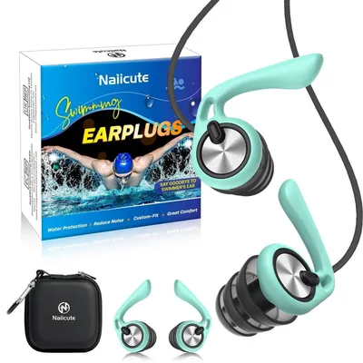 Immagine prodotto di Tappi per le orecchie da nuoto, 2 paia, in silicone, impermeabili, per sport acquatici, doccia, surf, con custodia, color verde chiaro