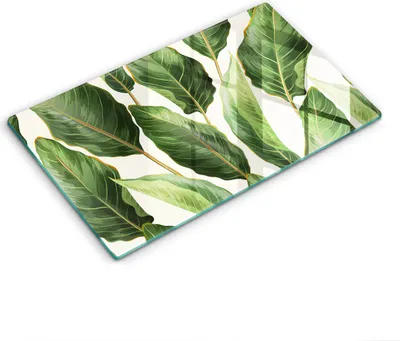 Produktbild von Glasschneideplatte - Herdabdeckplatte - 52x30 cm - Schneidebrett - Spritzschutz - Bananenblätter