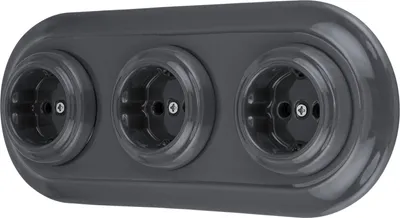 Produktbild von ADAKAT Retro Unterputz Dreifachrahmen mit 3 Porzellansteckdosen, dunkelgrau, PR1SET300G (PR1), 242x100mm, Einbautiefe 20mm, Aufbauhöhe 25mm, 250V 16A