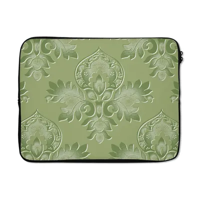 Produktbild von MuchoWow® Laptop Hülle 17 Zoll Laptoptasche Psychedelisch - Blätter - Grün - Vintage - Design - Zipper - Schutzabdeckung