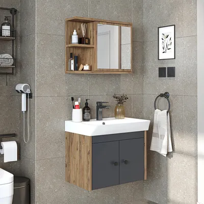 Image de Ensemble de meubles de salle de bains Roomart ADA, 3 pièces, largeur 60 cm, chêne anthracite