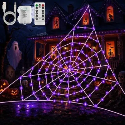 Zdjęcie produktu dla Światełka LED pajęczyna halloween dekoracja domu okna impreza