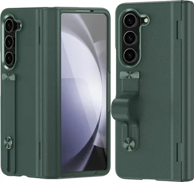 Produktbild von Schutzhülle für Samsung Galaxy Z Fold 5 mit Displayschutzfolie und Handschlaufe Ständer, Hart PolyurethanScharnier Handyhülle Grün