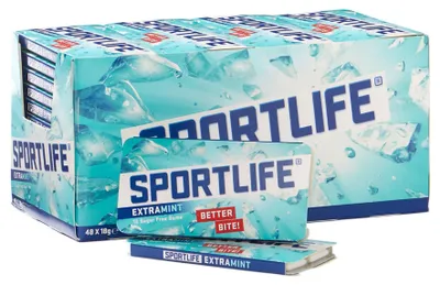 Produktbild von Sportlife Kaugummi Extramint, 48 x 18g, zuckerfrei, erfrischender Minzgeschmack, 864g Gesamtgewicht
