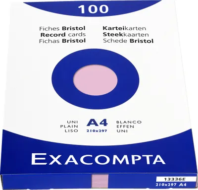 Image de Exacompta Étui de 100 fiches bristol uni non perforé 210x297mm Rose 13336E