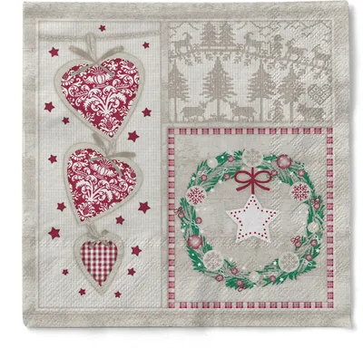 Produktbild von Tissue Serviette Benita, 3-lagig, 40 x 40 cm, 100 Stück - Mank - Weihnachten Cottage Style Patchwork