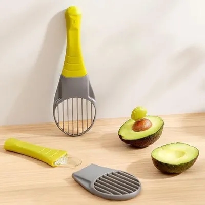 Produktbild von Multifunktionaler Avocado-Schneider, Obstschneider und Schäler mit Griff und Ausstecher