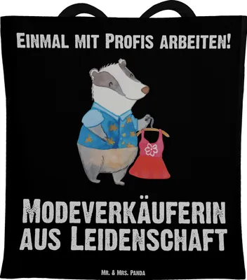 Produktbild von Mr. & Mrs. Panda Tote Bag Modeverkäuferin Leidenschaft - Schwarz - Geschenk, Uni Tasche, Fashion Store, Witzig, Stoffbeutel, Jutebeutel, Verkäuferin, studententasche