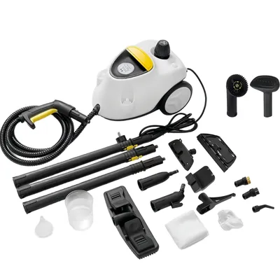 Produktbild von 2100W Dampfreiniger Haushalt, Hand Dampfreiniger mit 23 Zubehör, 5 bar Dampfdruck 2.1L Tank, mit Kindersicherung für Fenster, Küche, Boden, Auto, Weiß