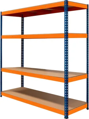 Image de Étagère de rangement S-Rax à 4 tablettes | 180 x 180 x 60 cm en acier robuste | Capacité de 300 kg par tablette | Tablettes réglables et sans vis | Entrepôt, atelier, garage [avec pieds en caoutchouc et 3 barres de renfort]