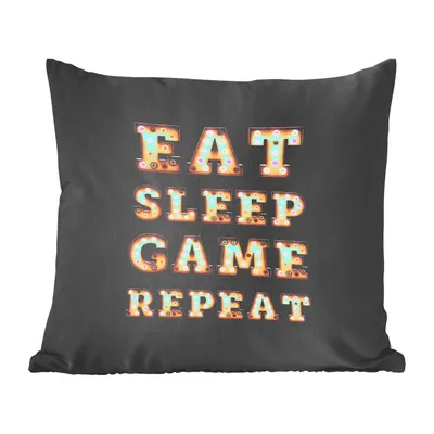 Produktbild von MuchoWow® Zierkissen Sofakissen Wohnzimmer Dekokissen 40x40 cm Spiele - Spiele - Zitate - Sprichwörter - Eat sleep game repeat - Foto Kissen - Schlafzimmer Dekoration