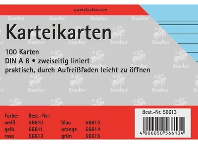 Produktbild von Karteikarten A6 liniert 180g/qm blau VE=100 Stück