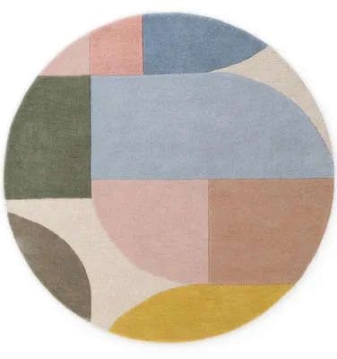 Produktbild von Ted Baker Wollteppich Rund Piccadilly, Creme Bunt, handgewebt, wärmeisolierend - Ø200 cm