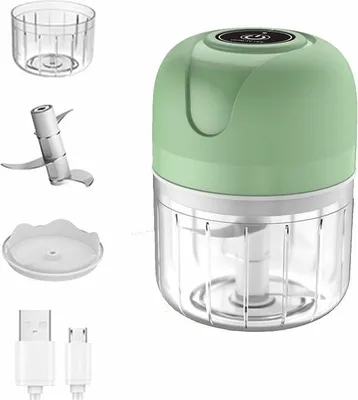Produktbild von Elektrischer Mini-Knoblauchzerkleinerer, kabelloser tragbarer Küchenhelfer, Mixer 250ml Mini-Knoblauchzerkleinerer für Knoblauch, Gemüse, Obst, Zwiebeln, Fleisch, Salate, Babynahrung, Gewürze (Cyan 250ml)