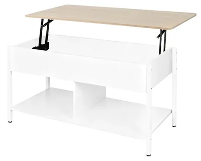 Produktbild von Couchtisch - Wohnzimmertisch mit Lift-Top - Rechteckiges Holzdesign - Versteckter Stauraum - Offene Fächer - Schubladen - Für Wohnzimmer/Büro - Weiß