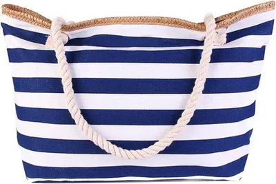 Zdjęcie produktu dla Duża torba plażowa z zamkiem błyskawicznym – torba na ramię, torba na zakupy, torba z paskiem – letnia – damska torba o dużej pojemności – w stylu marynarskim w paski, idealna na wakacje, podróże i zakupy