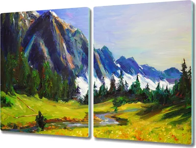 Produktbild von Coloray Schneidebrett Herdabdeckplatte 2x40x52 cm Kochplattenabdeckung Küchenbrett Hackbrett - Wiese Wald Berg Himmel
