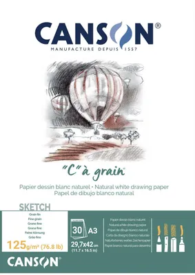 Produktbild von Canson Pad Càgrain Skizzenbuch 30 A3 125 g White