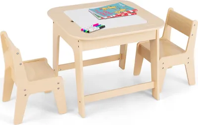 Produktbild von GOPLUS 3tlg. Kindersitzgruppe, Kindertisch mit 2 Stühlen, Kindermöbel Set mit Abnehmbarer Tischplatte & Stauraum, Natur