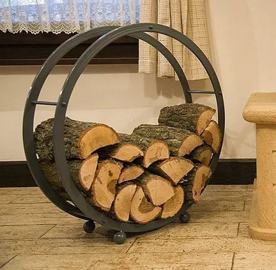Obrázek produktu pro Stojan na krbové dřevo Stojan na krbové dřevo kulatý D-70 cm šedý 80004 Koš na dřevo Držák na krbové dřevo