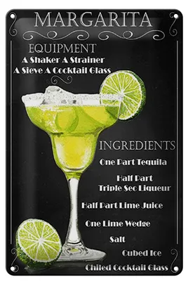 Produktbild von Blechschild Alkohol 20x30cm Margarita Equipment ingredients