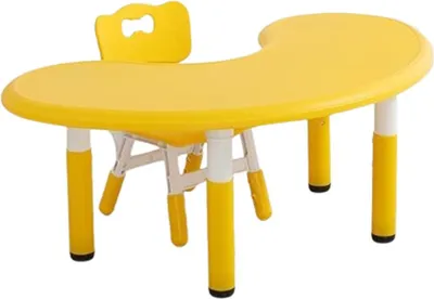 Immagine prodotto di Scrivania per bambini regolabile in altezza (43-51 cm) con sedia, 120 x 65 cm Scrivania per bambini in plastica di colore giallo - tavolo a mezzaluna, tavolo a luna multifunzionale adatto a bambini e bambine di età compresa tra 2 e 10 anni
