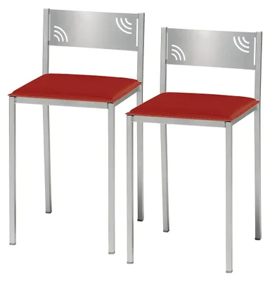 Productafbeelding van ASTIMESA: Twee keukelstoelen, metaal met kunstleer, rood, zithoogte: 45 cm