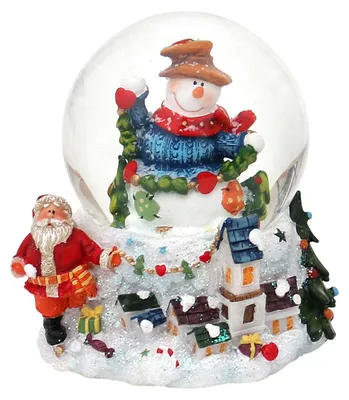 Schneekugel Schneemann mit Girlande, 9x8 cm, Ø 6,5 cm