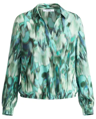 Produktbild von WESNA Bluse mit Hemdblusenkragen, Aquarell-Optik und Wickeloptik, Blau-Mix, Gr. 40
