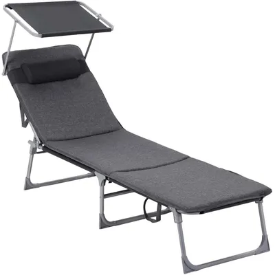 Produktbild von Famanu Lounger Komfortliege mit Kopfstütze und Sonnenkap - Dunkelgrau