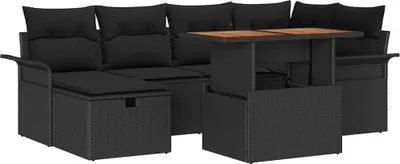 Immagine prodotto di Set Divano da Giardino con cuscino 7 pcs Nero polyrattan
