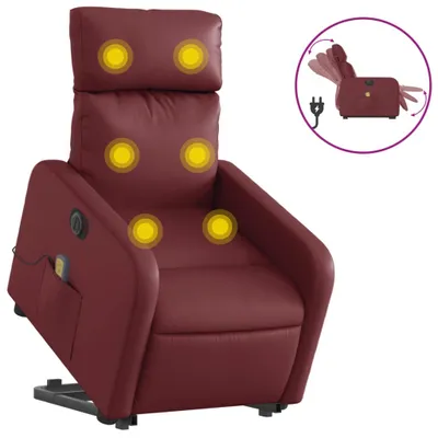 Produktbild von Massagesessel mit Aufstehhilfe Elektrisch Weinrot Kunstleder