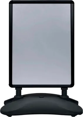 A blank sign on a black base.