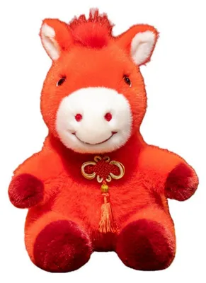 Immagine prodotto di Peluche a forma di cavallo, colore rosso, altezza 30 cm, da seduto