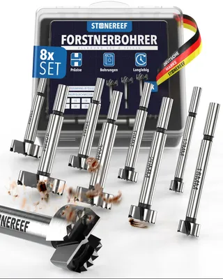 Produktbild von Forstnerbohrer Set 8 tlg 12-40 mm Astlochbohrer Holz Topfbohrer 8 Größen von 12 bis 40 mm für Topfbänder, Dübel und Kabellöcher