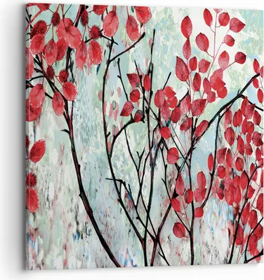 Produktbild von Bild auf Leinwand - Leinwandbild - Einteilig - Rot Blätter Zweige - 70x70cm - Wand Bild - Wanddeko - Wandbilder - Leinwanddruck - Bilder - Wanddekoration - Leinwand bilder - Wandbild - AC70x70-4508