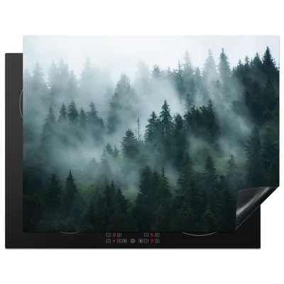 Produktbild von KitchenYeah© Herdabdeckplatte Nebel - Bäume - Wald , 77x59cm, Küche Deko, Glaskeramikkochfeld Herdabdeckung, Abdeckplatte fùr Kochfeld