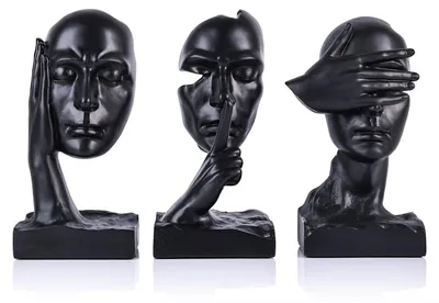 3 abstrakte Denker-Figuren aus Harz, 20 cm, schwarz, Dekoration