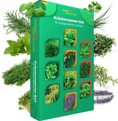 Produktbild von Kräutersamen Set - 10 Sorten Samen - Saatgut Sortiment - Anzuchtset für Küchenkräuter - Geschenkset - Dill, Basilikum, Petersilie, Kressse und mehr